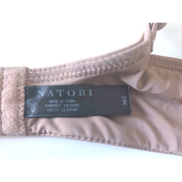 Natori Feathers Contour Plunge Bra 36C Tan Cafe Lace Strap Underwire 730023 - Picture 7 of 8